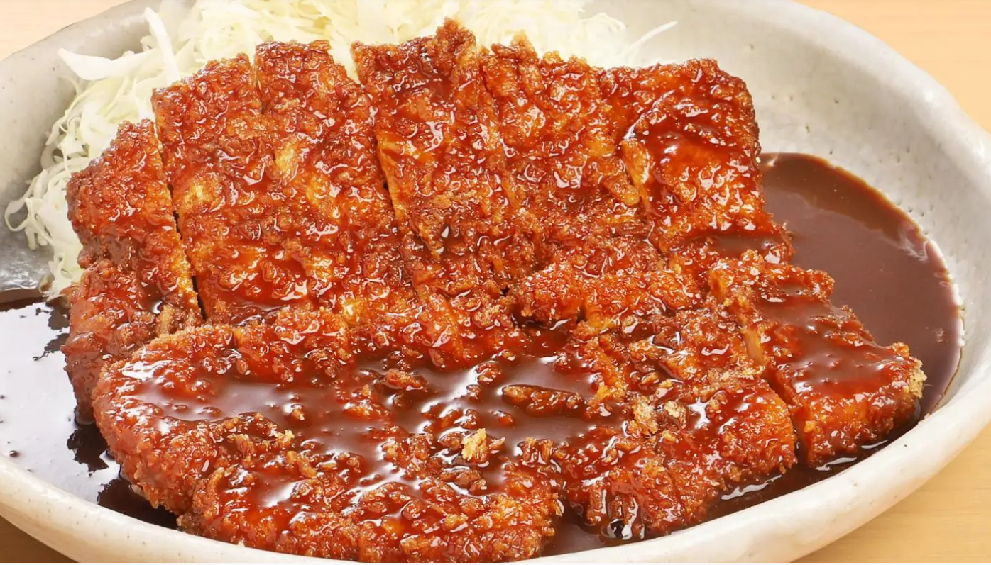 Miso-katsu from Yabaton — crispy pork cutlet topped with rich hatcho miso sauce and shredded cabbage